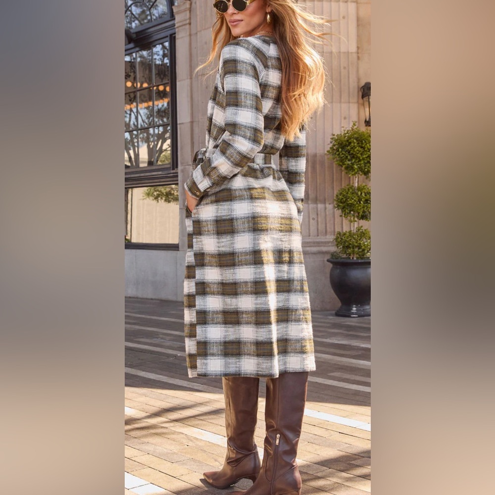 🌟VICI New with tags Dylin Plaid Wrap Tie Midi Shirt Dress
Size S | Olive Multi - Picture 10 of 11